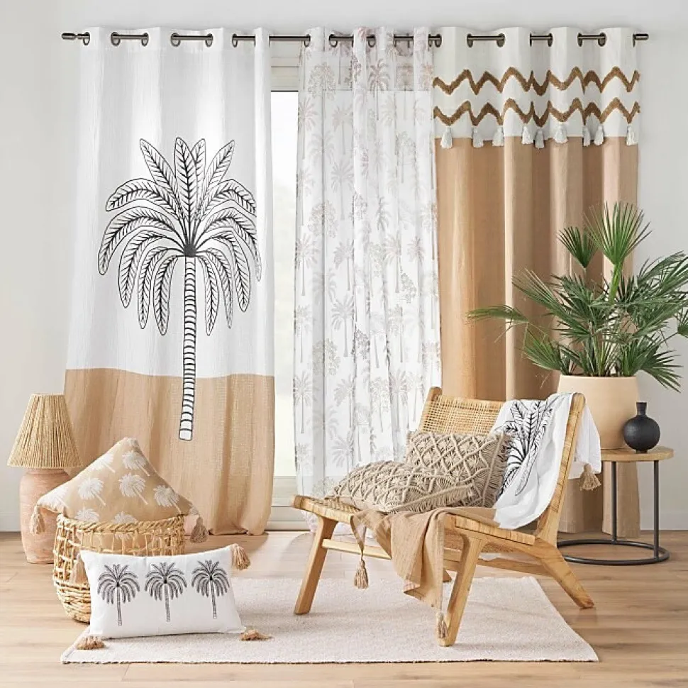 Rideau a oeillets 140 x 240 cm en gaze de coton imprime Oasia