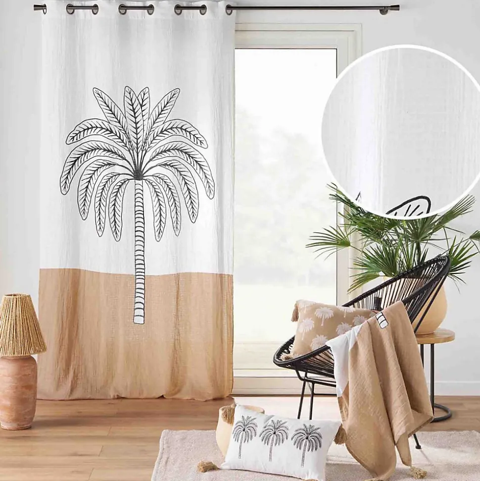Rideau a oeillets 140 x 240 cm en gaze de coton imprime Oasia