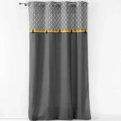 rideau a oeillets 140 x 240 cm coton uni+top imprime+pompons neo casa