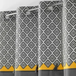 rideau a oeillets 140 x 240 cm coton uni+top imprime+pompons neo casa