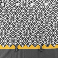 rideau a oeillets 140 x 240 cm coton uni+top imprime+pompons neo casa