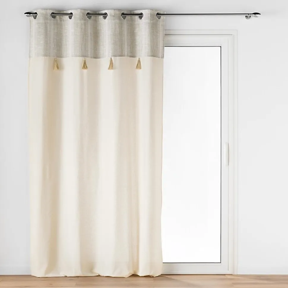 Rideau a oeillets 140 x 240 cm poly-coton + haut tissé + pompon Island