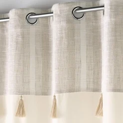 Rideau a oeillets 140 x 240 cm poly-coton + haut tissé + pompon Island