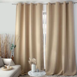 Rideau Anti-Feu Occultant avec Œillets, Beige Naturel, 140x260cm, Catégorie Ignifugé M1, Collection Flamme, CMADECO