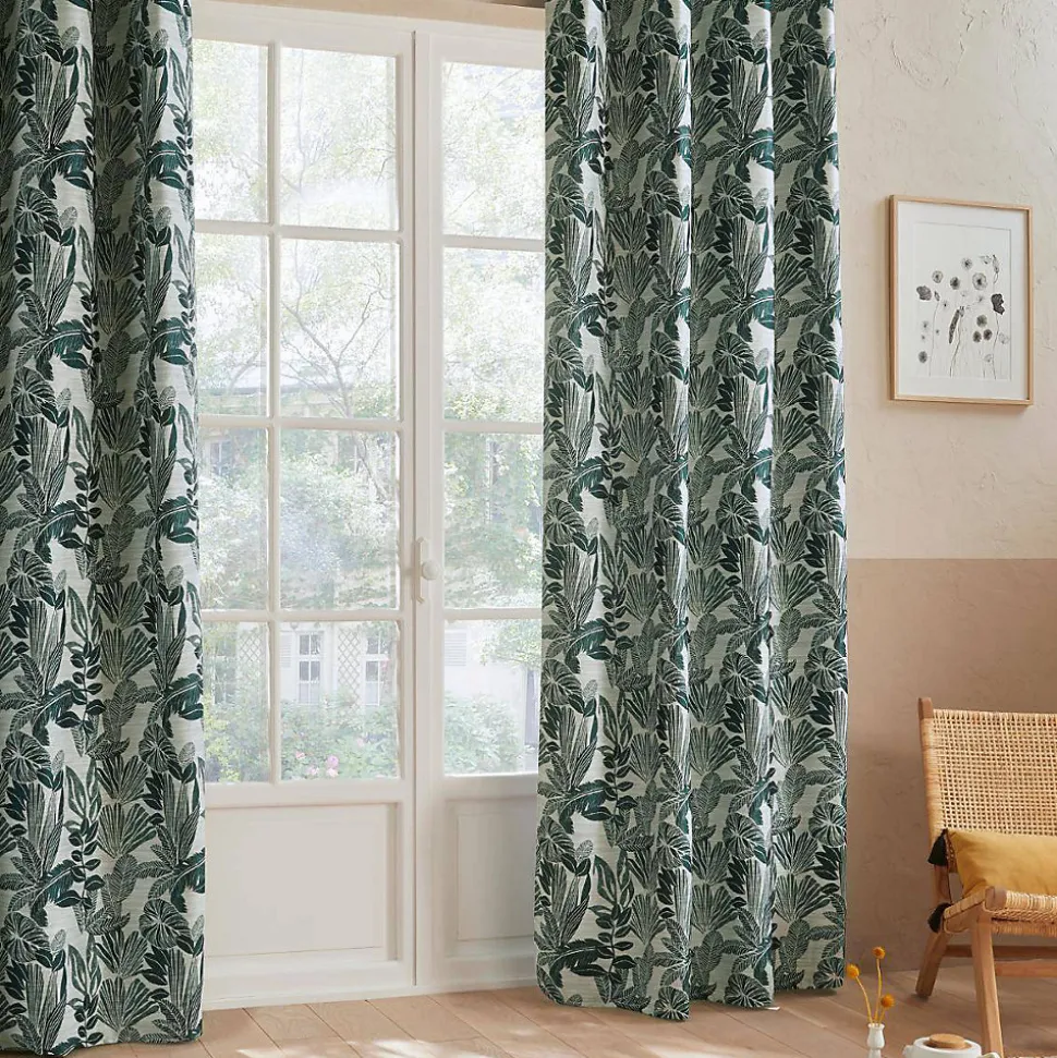 Rideau Bejuco à motifs jacquard - à oeillets - vert cèdre 140x260 cm - Atmosphera