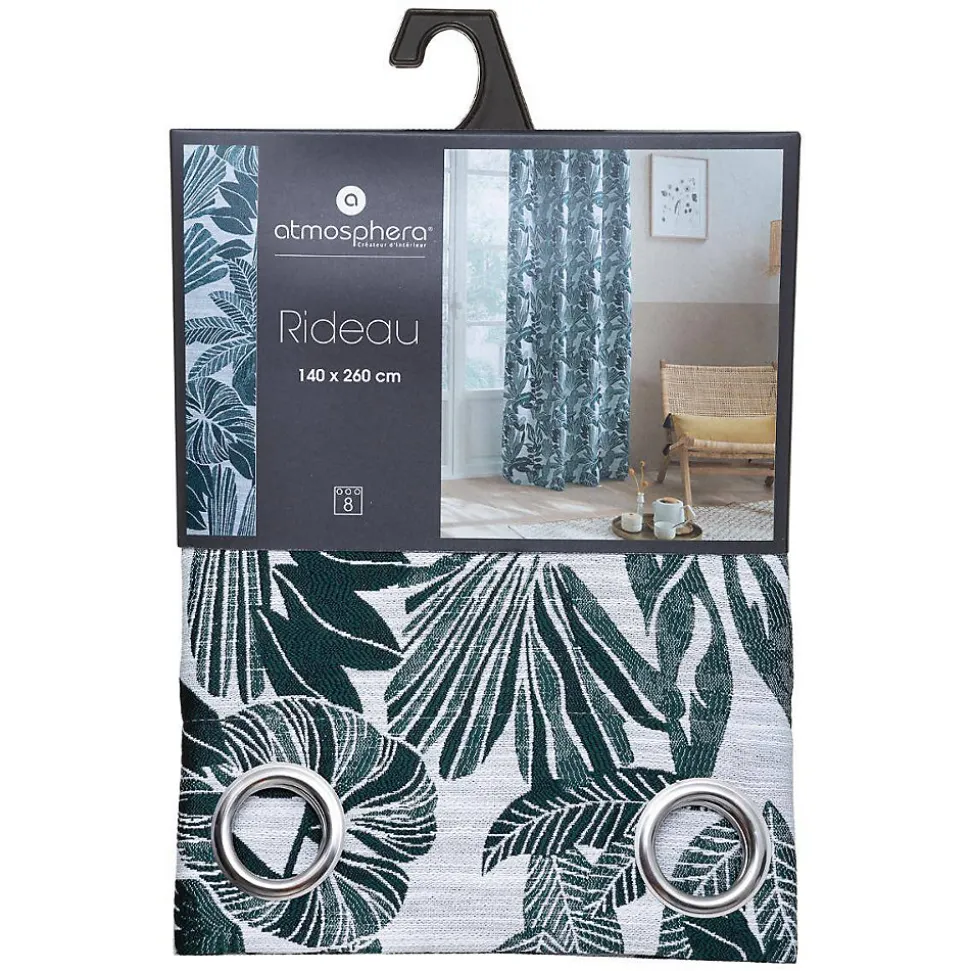 Rideau Bejuco à motifs jacquard - à oeillets - vert cèdre 140x260 cm - Atmosphera
