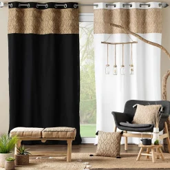 Rideau bi-matière avec toile de jute imprimée (140x240 cm - Blanc)