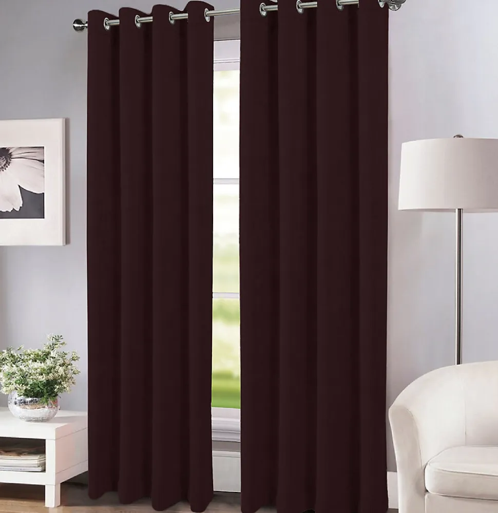 Rideau côtelé isolant thermique à oeillets bordeaux L.260 x l.140cm
