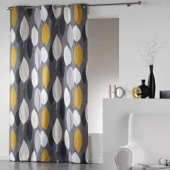 Rideau en Coton "Farandole de Feuilles" (140x240 cm - Jaune)