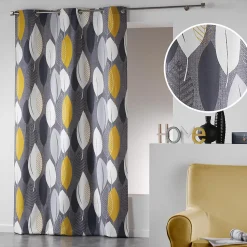 Rideau en Coton "Farandole de Feuilles" (140x240 cm - Jaune)