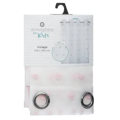 Rideau enfant Pompoms - blanc & rose 140x240 cm - Atmosphera