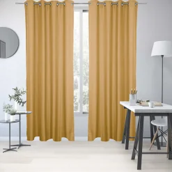 Rideau GoodHome effet lin moutarde H.260 x l.140 cm
