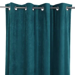 Rideau œillets GoodHome Cayuga bleu canard velours l.140 x H.260 cm