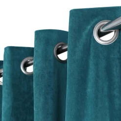 Rideau œillets GoodHome Cayuga bleu canard velours l.140 x H.260 cm