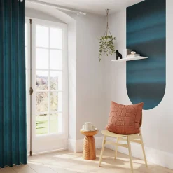 Rideau œillets GoodHome Cayuga bleu canard velours l.140 x H.260 cm