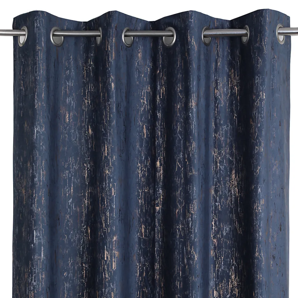 Rideau œillets GoodHome Figari bleu marine velours l.140 x H.260 cm