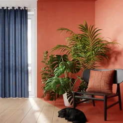 Rideau œillets GoodHome Figari bleu marine velours l.140 x H.260 cm