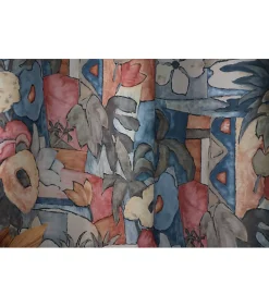 Rideau Imprimé Fleurs Graphiques - 140x240 cm - 100% Polyester - 140x240cm - Bleu canard