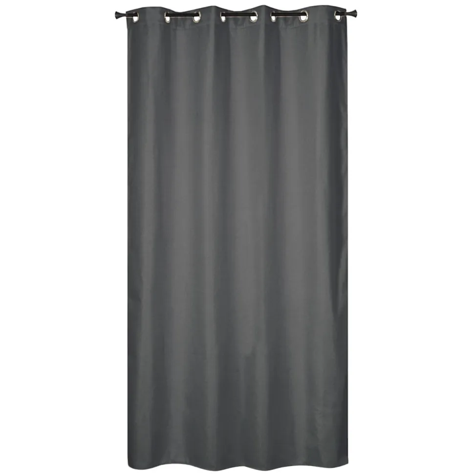 Rideau isolant thermique à œillets, doublure polaire effet lin gris foncé L.240 x l.135cm Dylrev