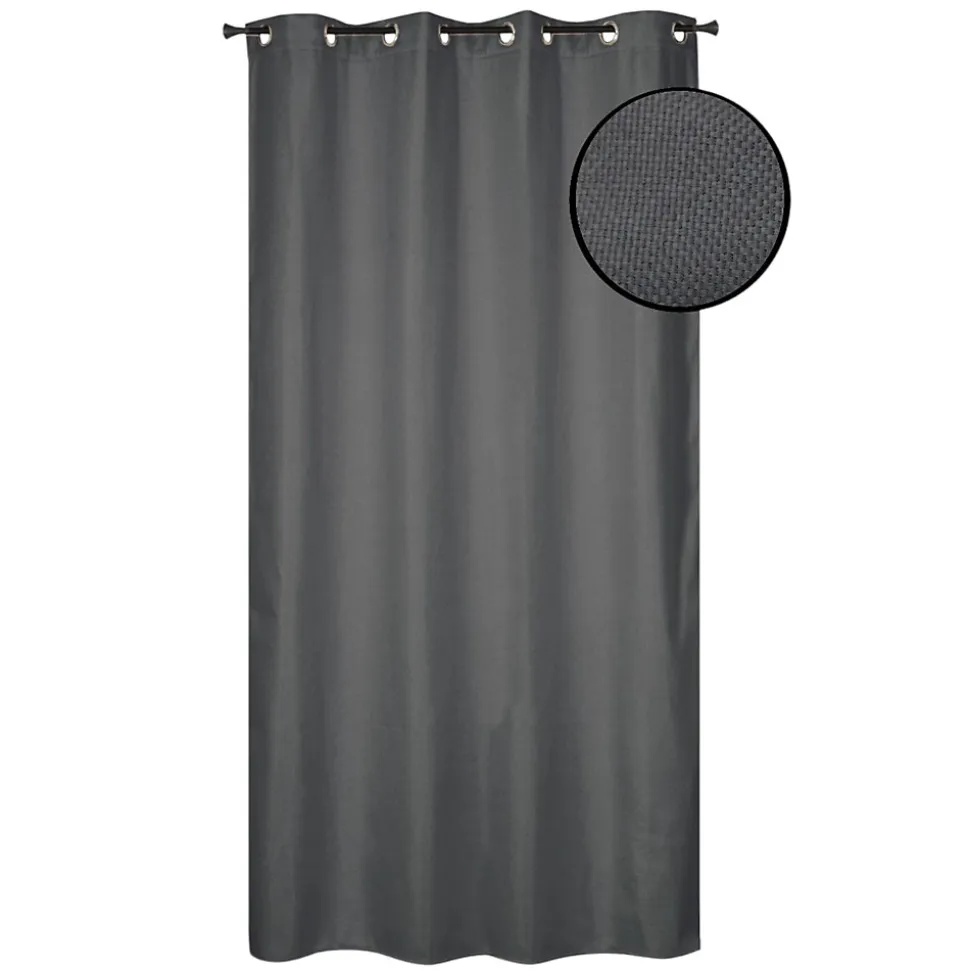 Rideau isolant thermique à œillets, doublure polaire effet lin gris foncé L.240 x l.135cm Dylrev