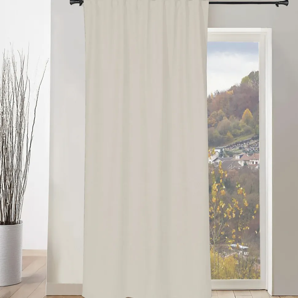 Rideau isolant thermique en suédine doublé polaire 140x240 cm, polyester beige opaque, tissu uni, isolant et facile à poser.
