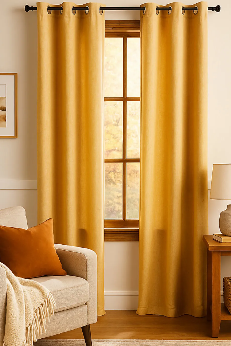 Rideau isolant thermique à oeillets, doublure polaire, jaune ocre L.240 x l.140cm, Chambray