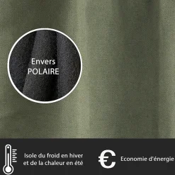 Rideau isolant thermique à œillets, doublure polaire vert kaki L.240 x l.140cm Dylrev