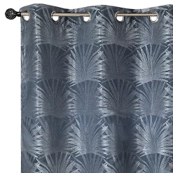 Rideau Jacquard à Œillets Palme 140x240cm - Bleu Nuit - Décoration Tropicale Prête à Poser