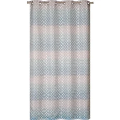 Rideau Jacquard Géométrique Bleu Canard 140x240cm avec Œillets Prêt à Poser