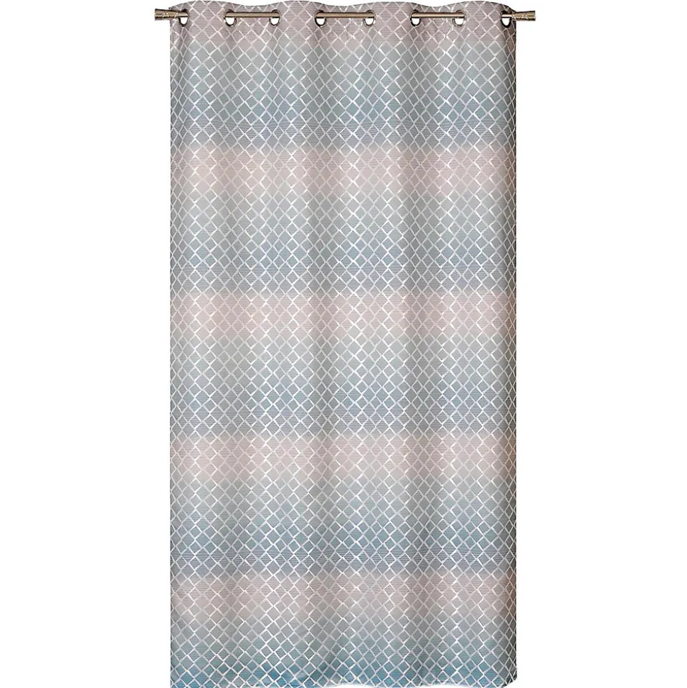 Rideau Jacquard Géométrique Bleu Canard 140x240cm avec Œillets Prêt à Poser
