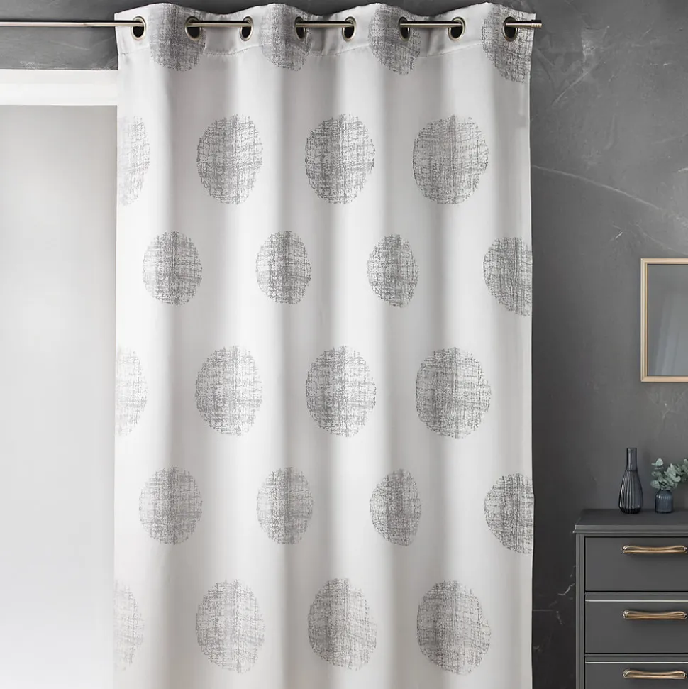 Rideau jacquard imprimé rond chiné (140x260 cm - Gris clair)