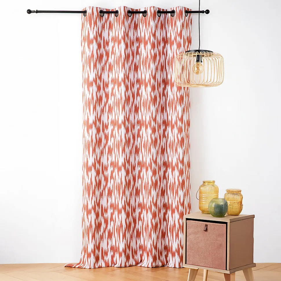 Rideau jacquard motif ikat en fils upcyclés (140x280 cm - Terracotta)