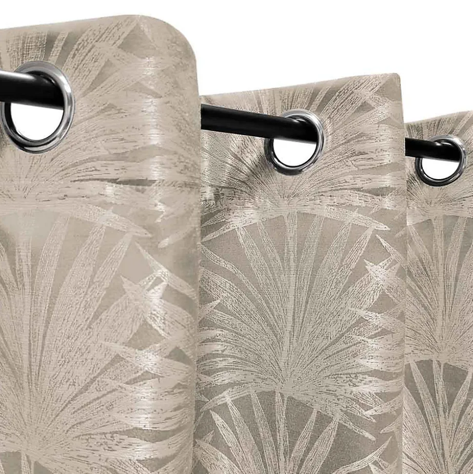 Rideau Jacquard Palme tropical à œillets 140x240cm, Beige.