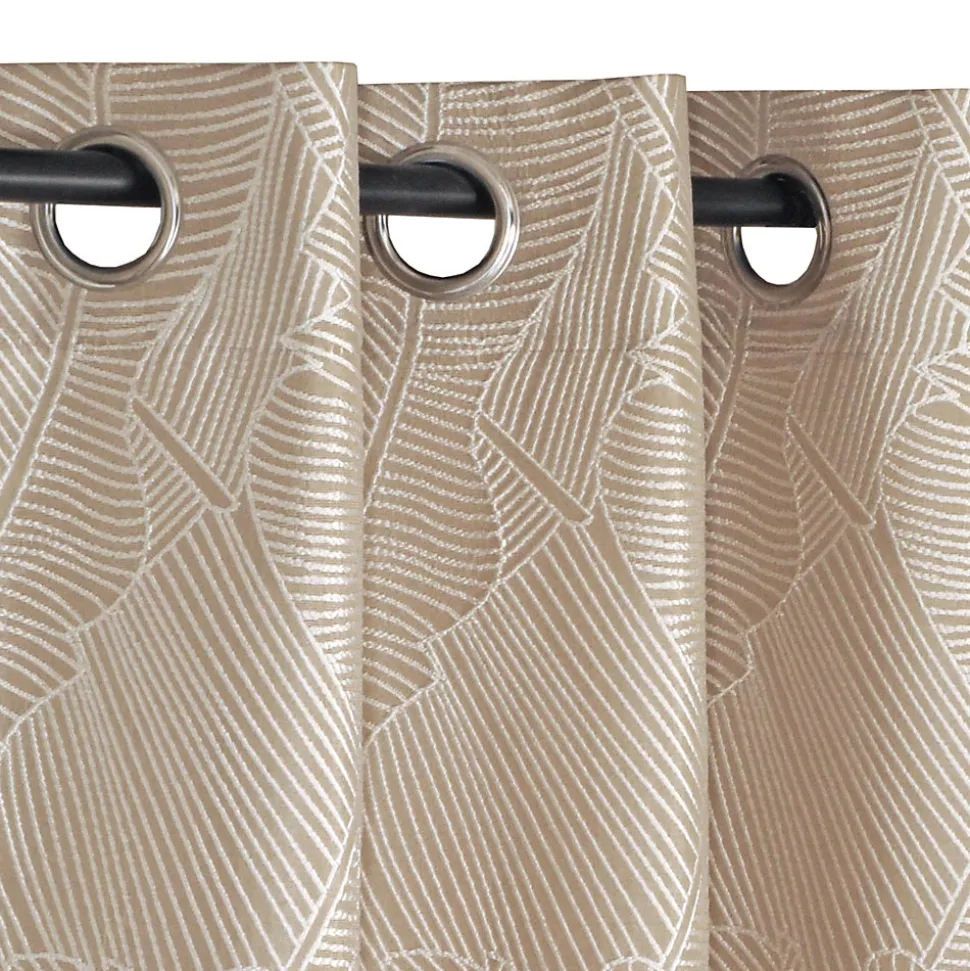 Rideau Jacquard Végétal Prêt à Poser Beige 140x240cm