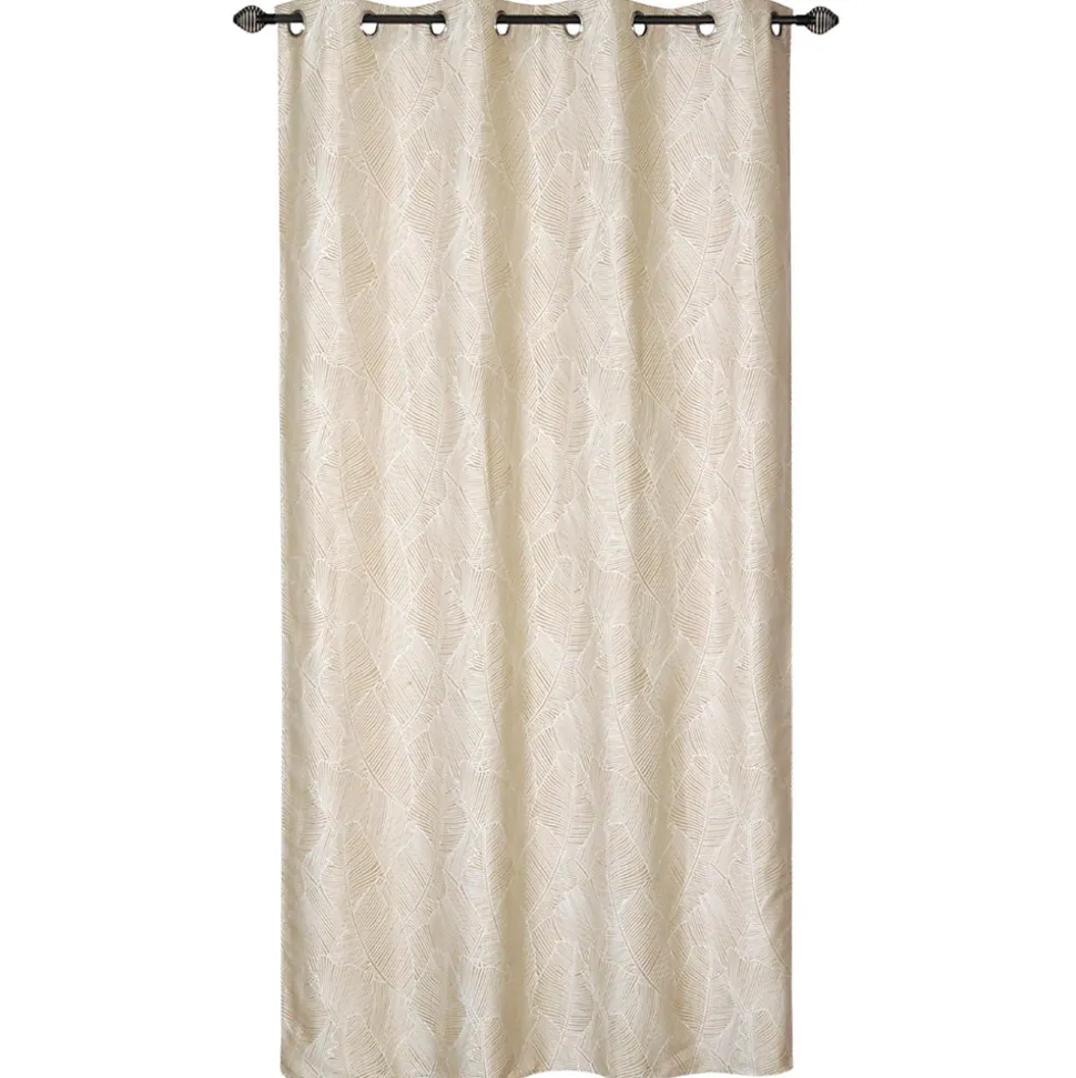 Rideau Jacquard Végétal Prêt à Poser Beige 140x240cm
