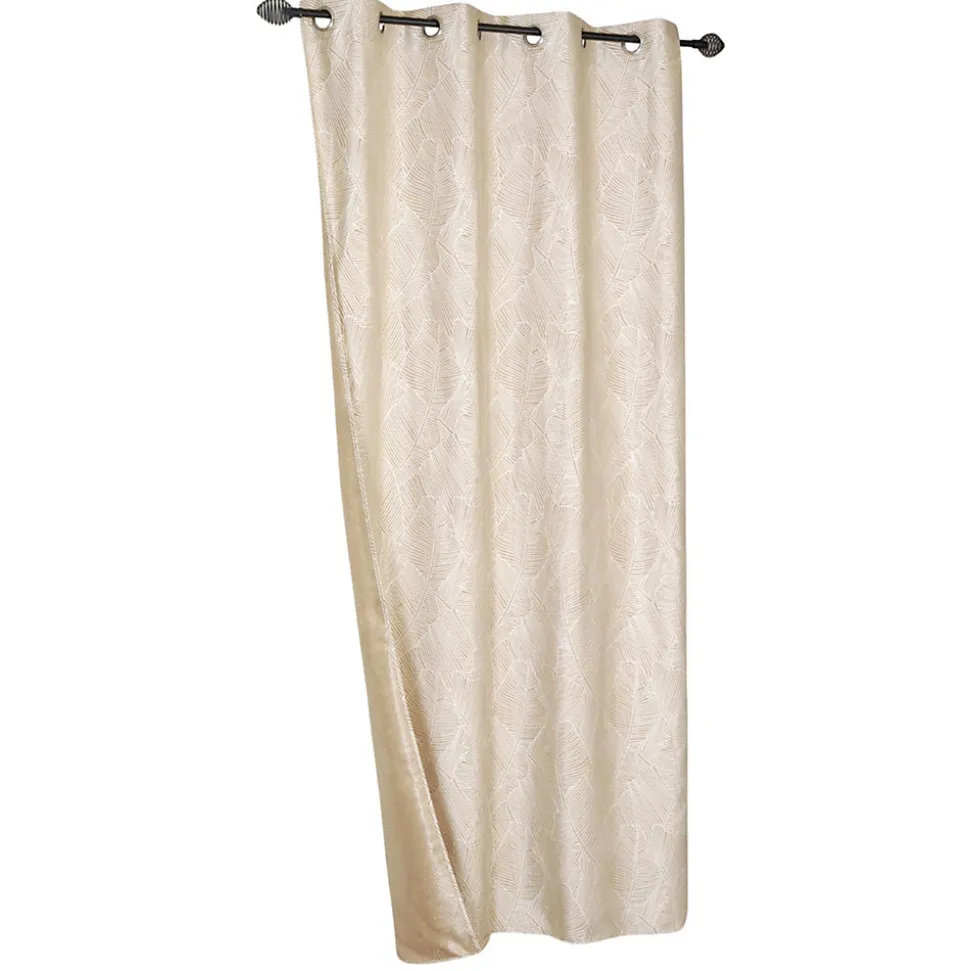 Rideau Jacquard Végétal Prêt à Poser Beige 140x240cm