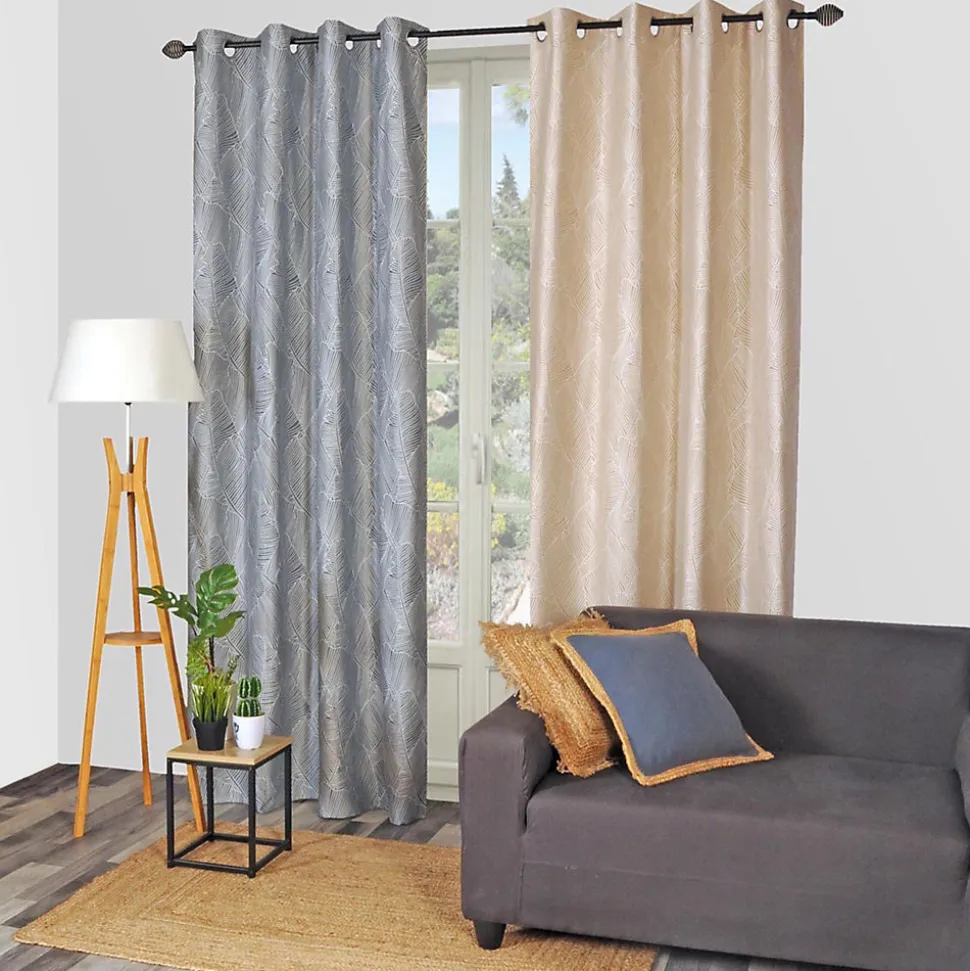Rideau Jacquard Végétal Prêt à Poser Beige 140x240cm