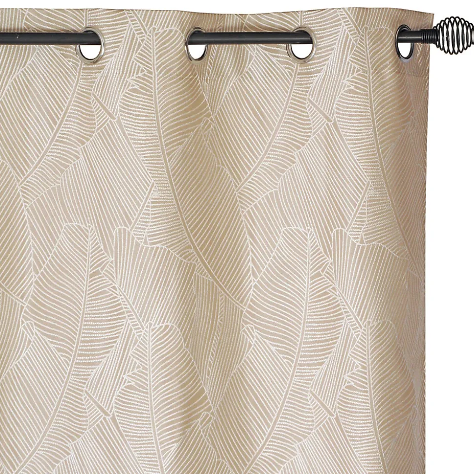 Rideau Jacquard Végétal Prêt à Poser Beige 140x240cm
