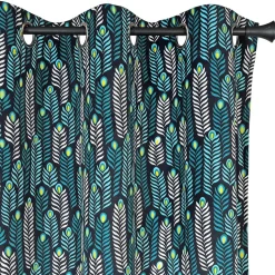 Rideau Jungle Imprimé feuilles , à œillets 140x240cm, bleu canard.