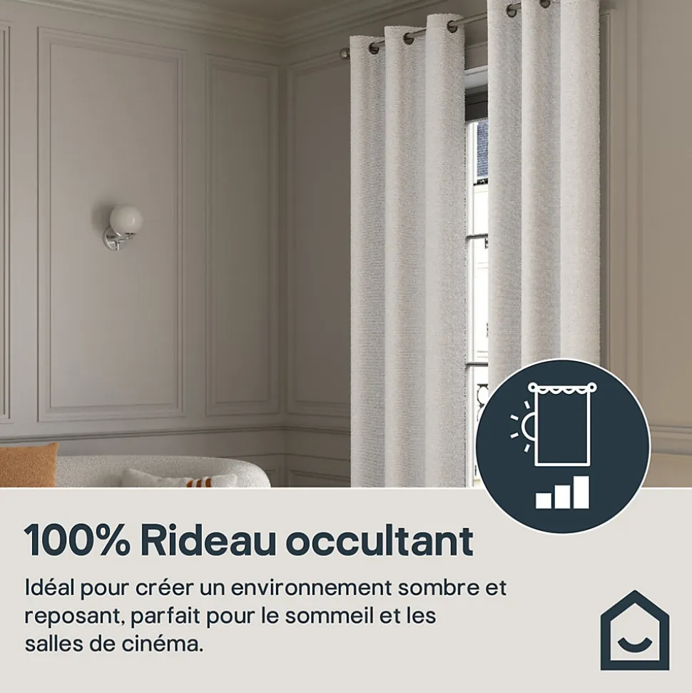 Rideau occultant à œillets effet bouclette Oliva blanc cassé L.260 x l.140cm GoodHome