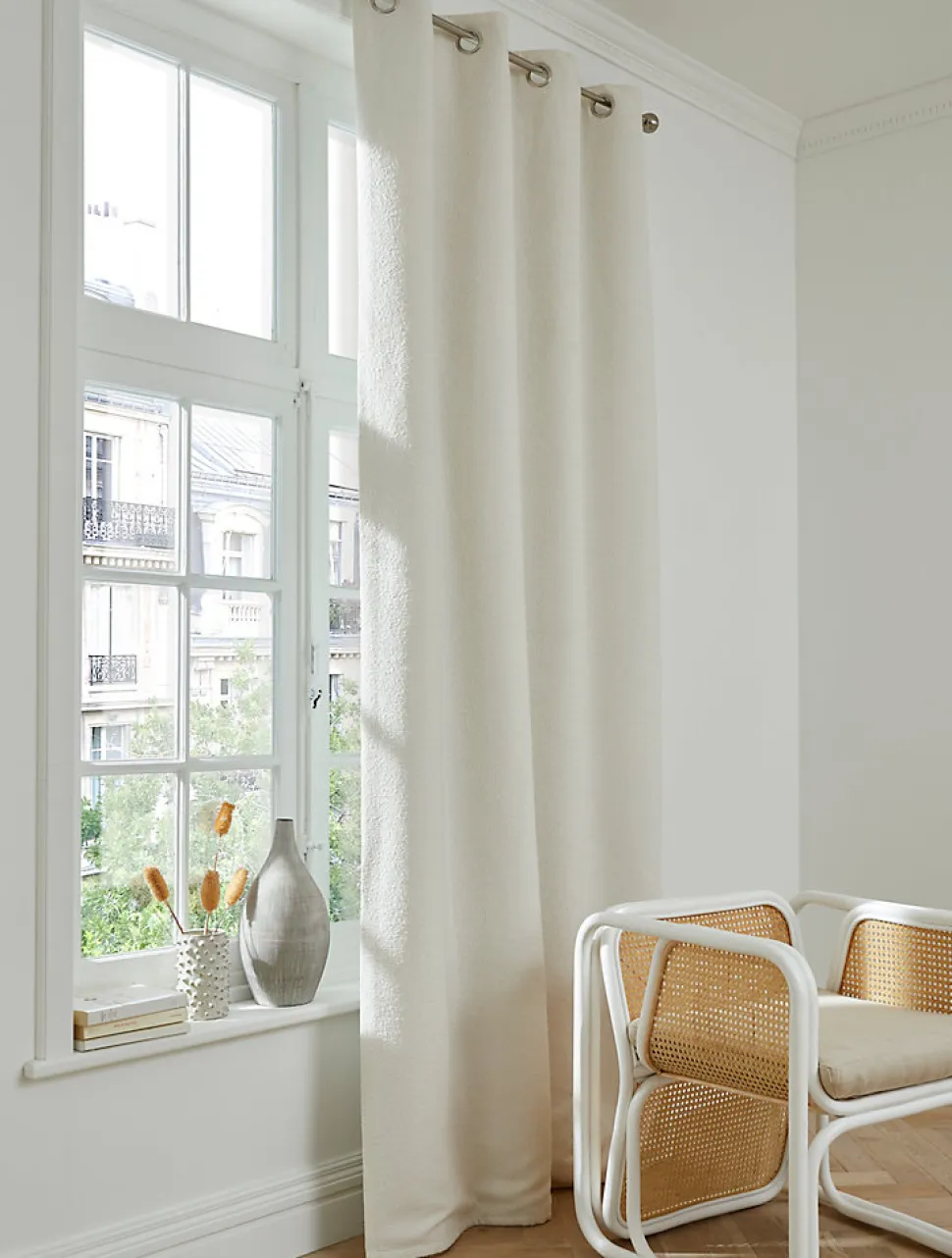 Rideau occultant à œillets effet bouclette Oliva blanc cassé L.260 x l.140cm GoodHome