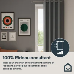 Rideau occultant à œillets effet tissé Pasig gris L.260 x l.140cm GoodHome