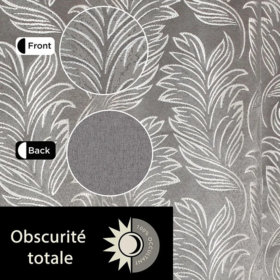 Rideau occultant à œillets imprimé feuilles gris L.240 x l.140cm Dylrev
