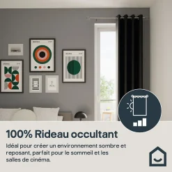 Rideau occultant à œillets effet tissé Pasig noir L.260 x l.140cm GoodHome