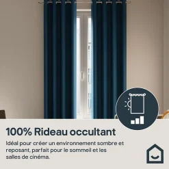 Rideau occultant à œillets effet tissé Pasig bleu L.260 x l.140cm GoodHome