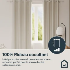 Rideau occultant à œillets effet tissé Pasig beige lin L.260 x l.140cm GoodHome