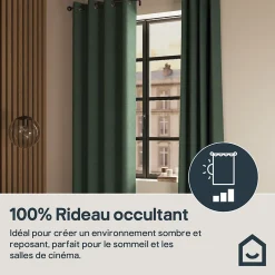 Rideau occultant à œillets effet chenille Isti vert emeraude L.260 x l.140cm GoodHome