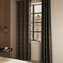 Rideau occultant à œillets effet chenille Taman rayures gris L.260 x l.140cm GoodHome
