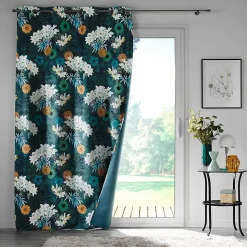 Rideau occultant en microfibre fleurie (135x260 cm - Multicolore)