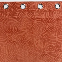 Rideau occultant en velours feuilles de monstera (140x240 cm - Terracotta)